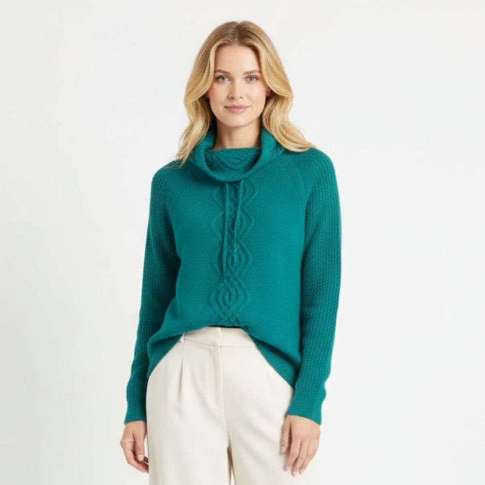 Talbots Teal Blue Cowl Neck Wool Blend Soft Knit Long Sleeve Sweater M